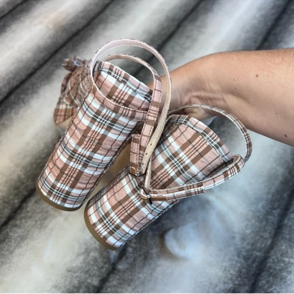 Loeffler Randall Natalia Day Plaid Pleated Platform Sandals Heels